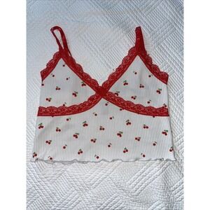 Divided H&M Women's S Tank Halter Lace Adjustable Cropped Cherries Twee 90s Y2K